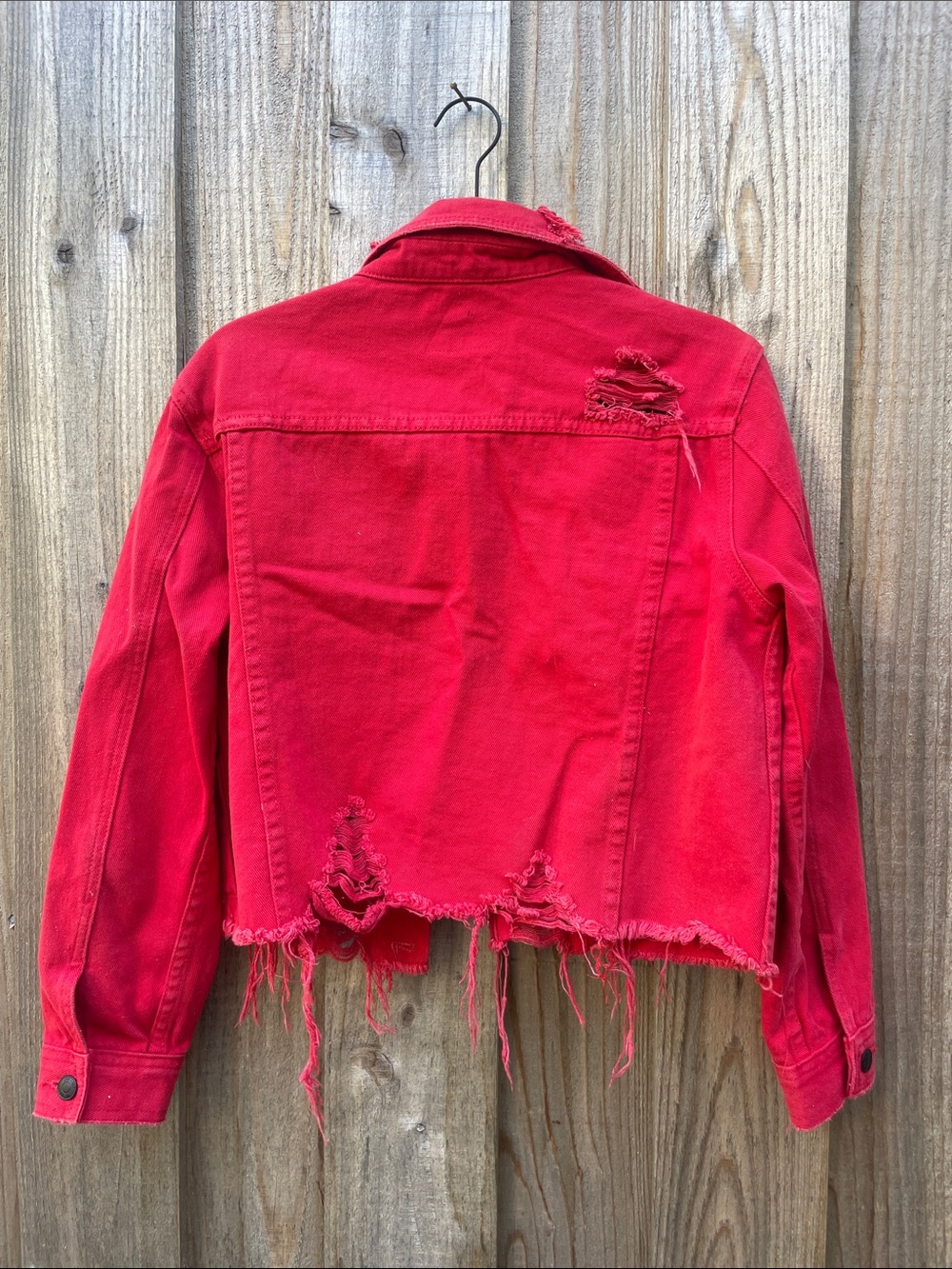 Distressed Red Jean Jacket - Picture 2 of 3